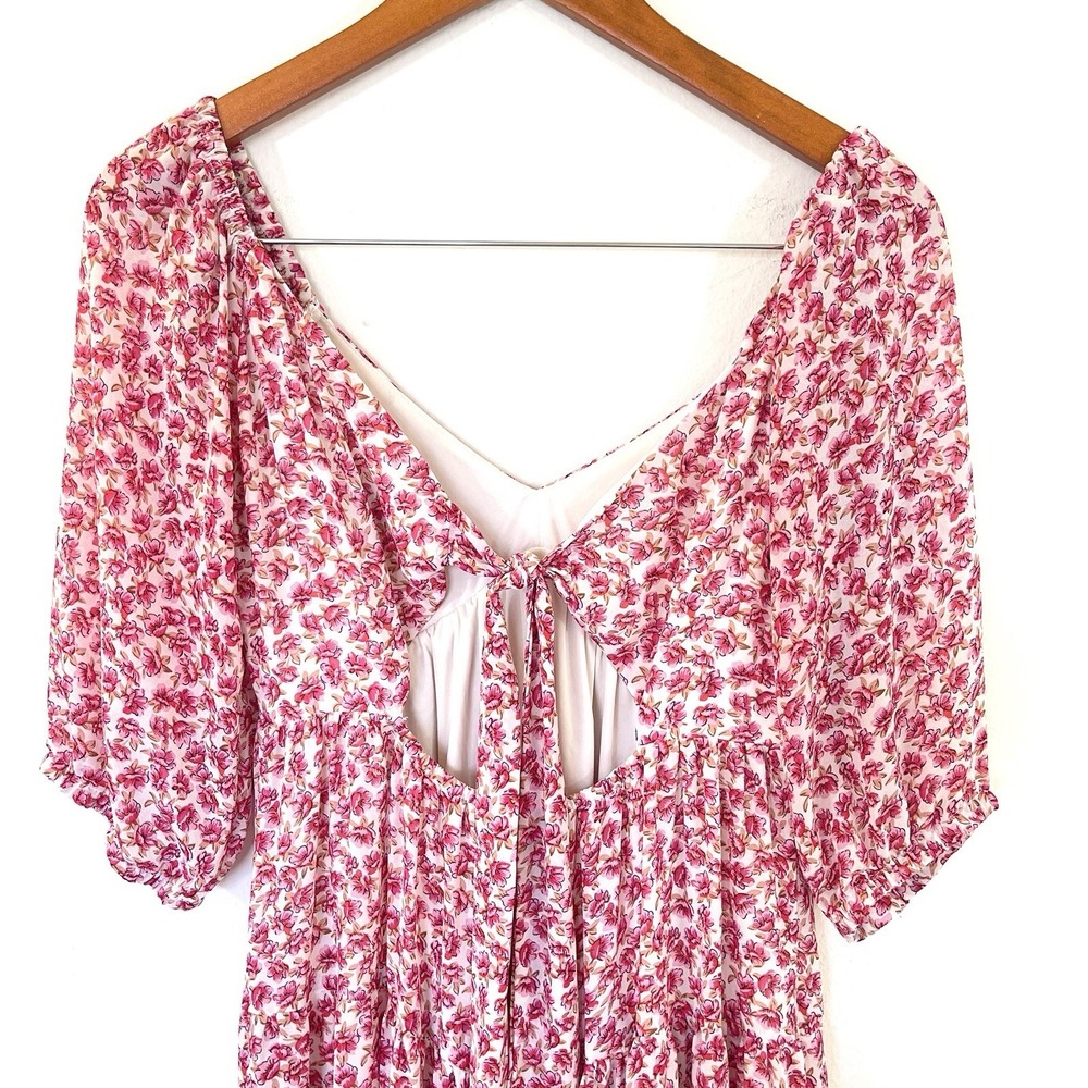 Code X Mode Womens Floral Maxi Dress Size S Pink Red Boho Cottagecore Peasant - Picture 7 of 11